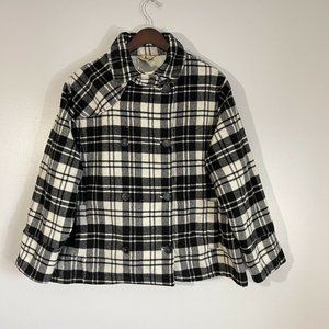 Woolrich Womens Moccasin Plaid Jacket Wool Blend Plus Size 2XL Black Ivory